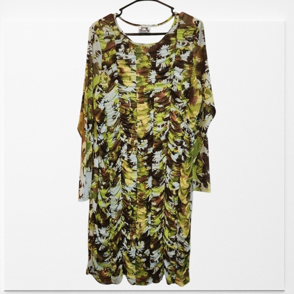 Future Collective Gabriella Karefa Johnson‎ Floral Ruched Long Sleeved Dress 1X